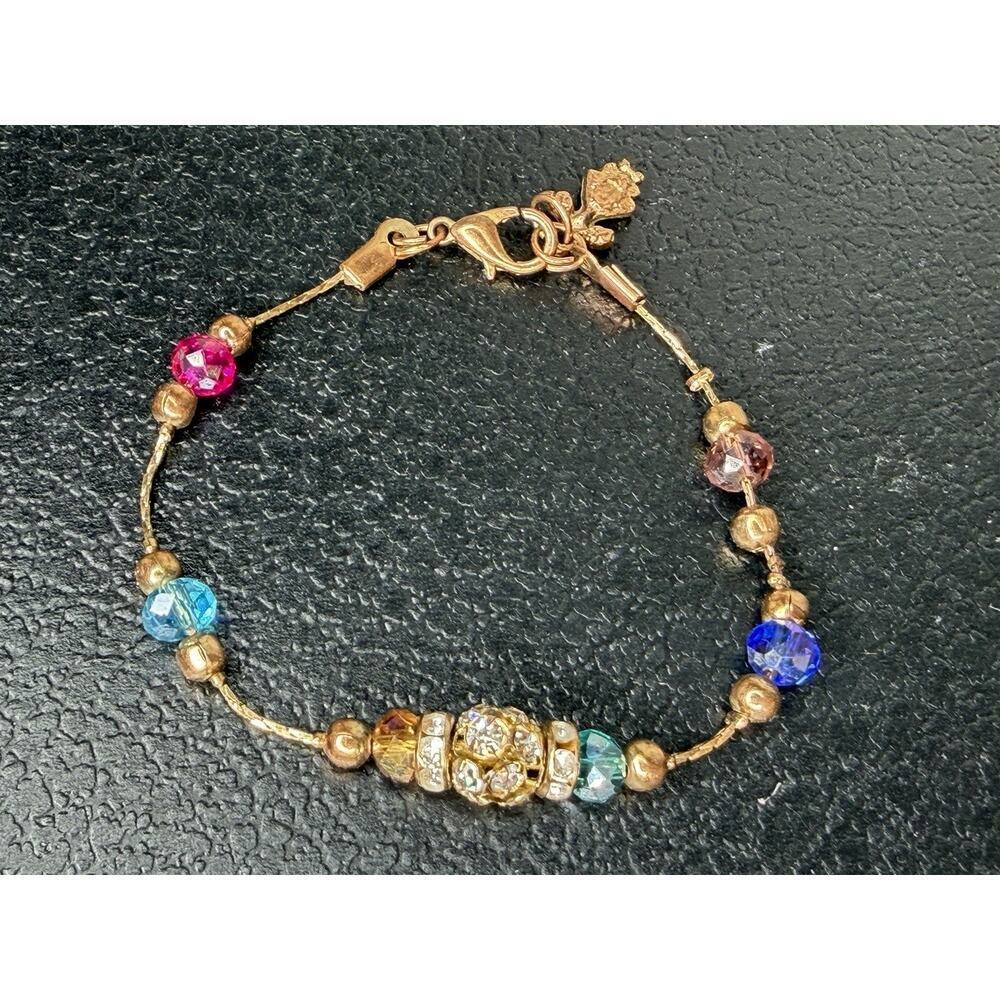 Women's Multicolored Faceted Bead Rhinestone Bracelet Gold Tone Minimalist
